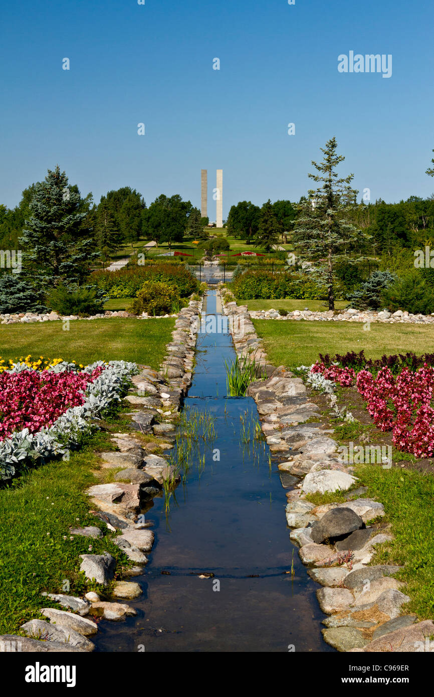 Les jardins fleuris au Jardin international de la paix sur la frontière du Manitoba et du Dakota du Nord. Banque D'Images