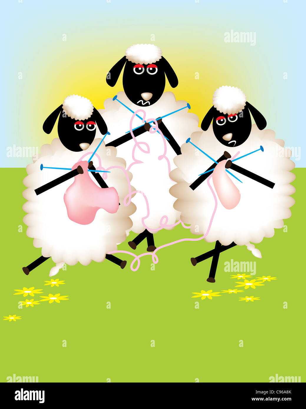 Moutons occupés knitting Banque D'Images