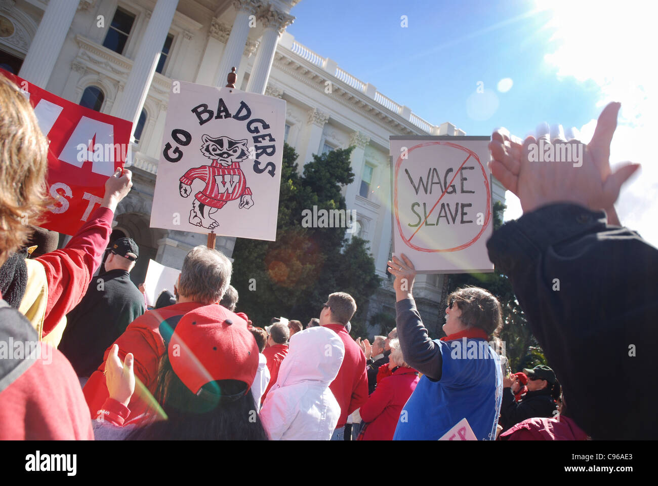 Union du travail les supporters affluent au California State Capitol au 'pour sauver le rêve américain" Banque D'Images