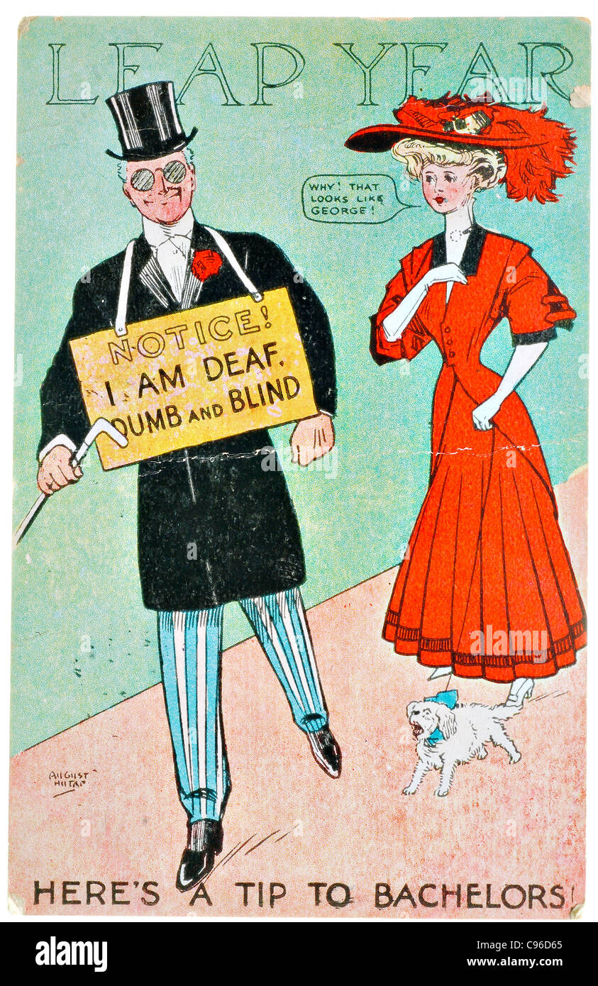 Année bissextile carte postale d'époque victorienne Banque D'Images