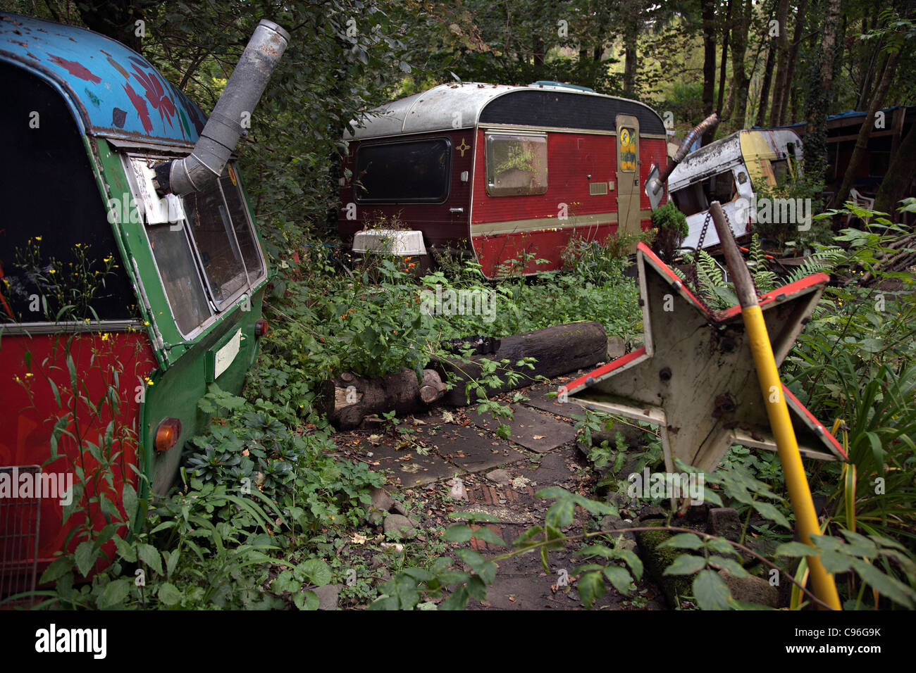 Caravanes à Faslane peace camp en Ecosse Banque D'Images