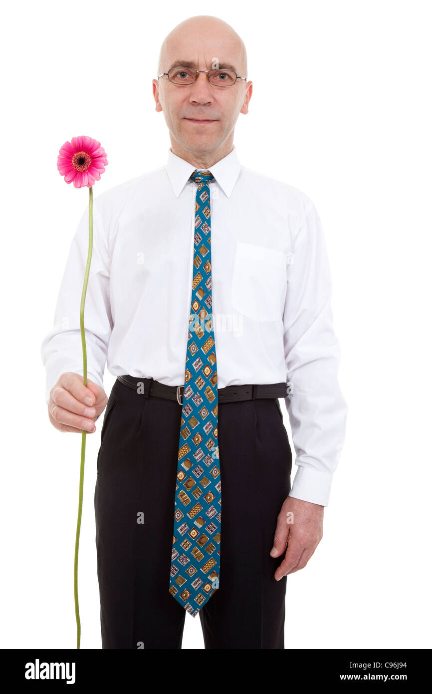 Les hommes avec des fleurs et cravat sur fond blanc Banque D'Images