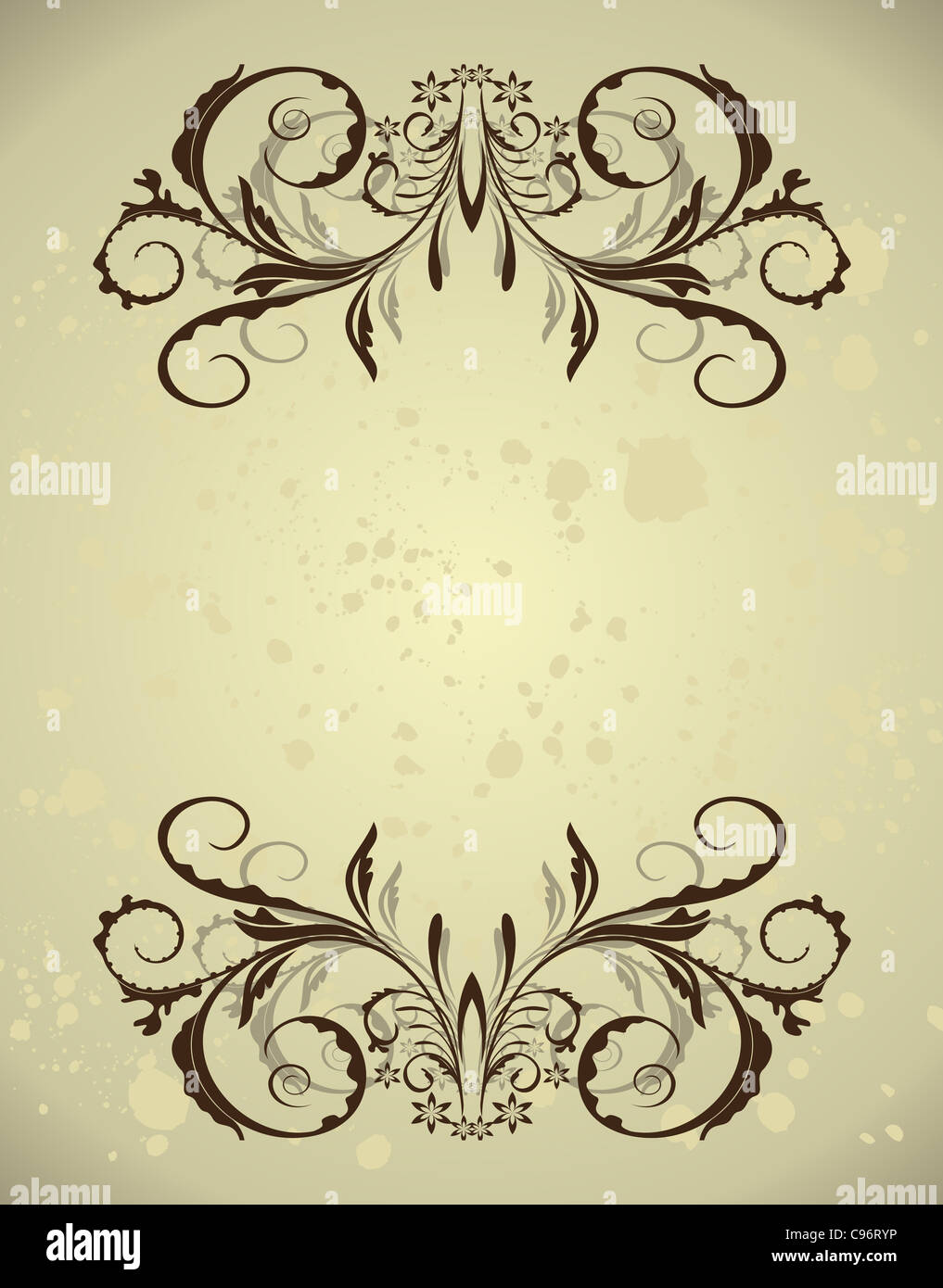 Vintage grunge floral frame avec des taches. Vector Banque D'Images