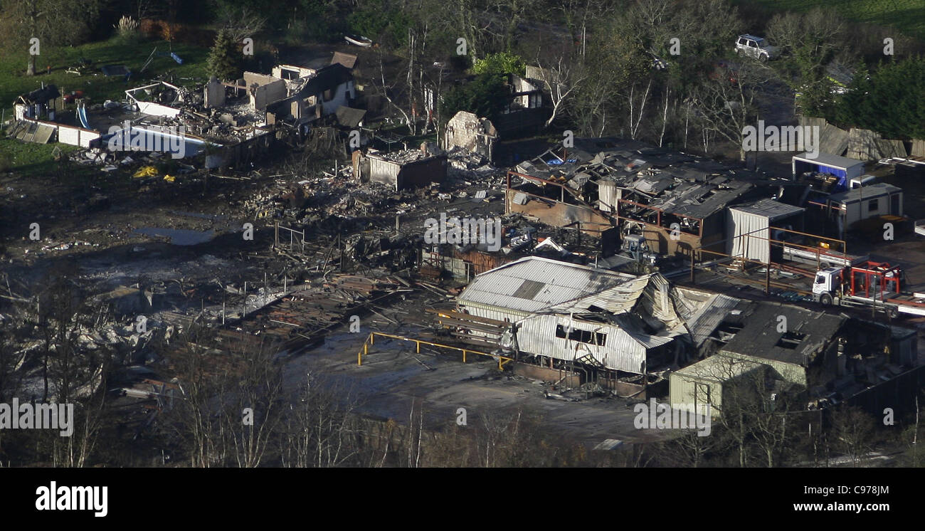 Vue aérienne de l'usine d'artifice à Marlie Farm near Lewes qui a explosé en 2006. Photo par James Boardman. Banque D'Images