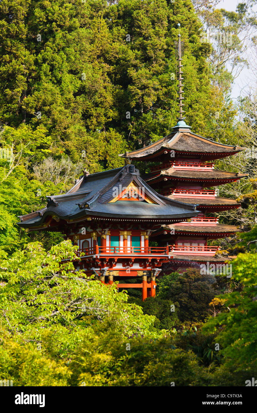 Porte du temple et pagode, Japanese Tea Garden, San Francisco Banque D'Images
