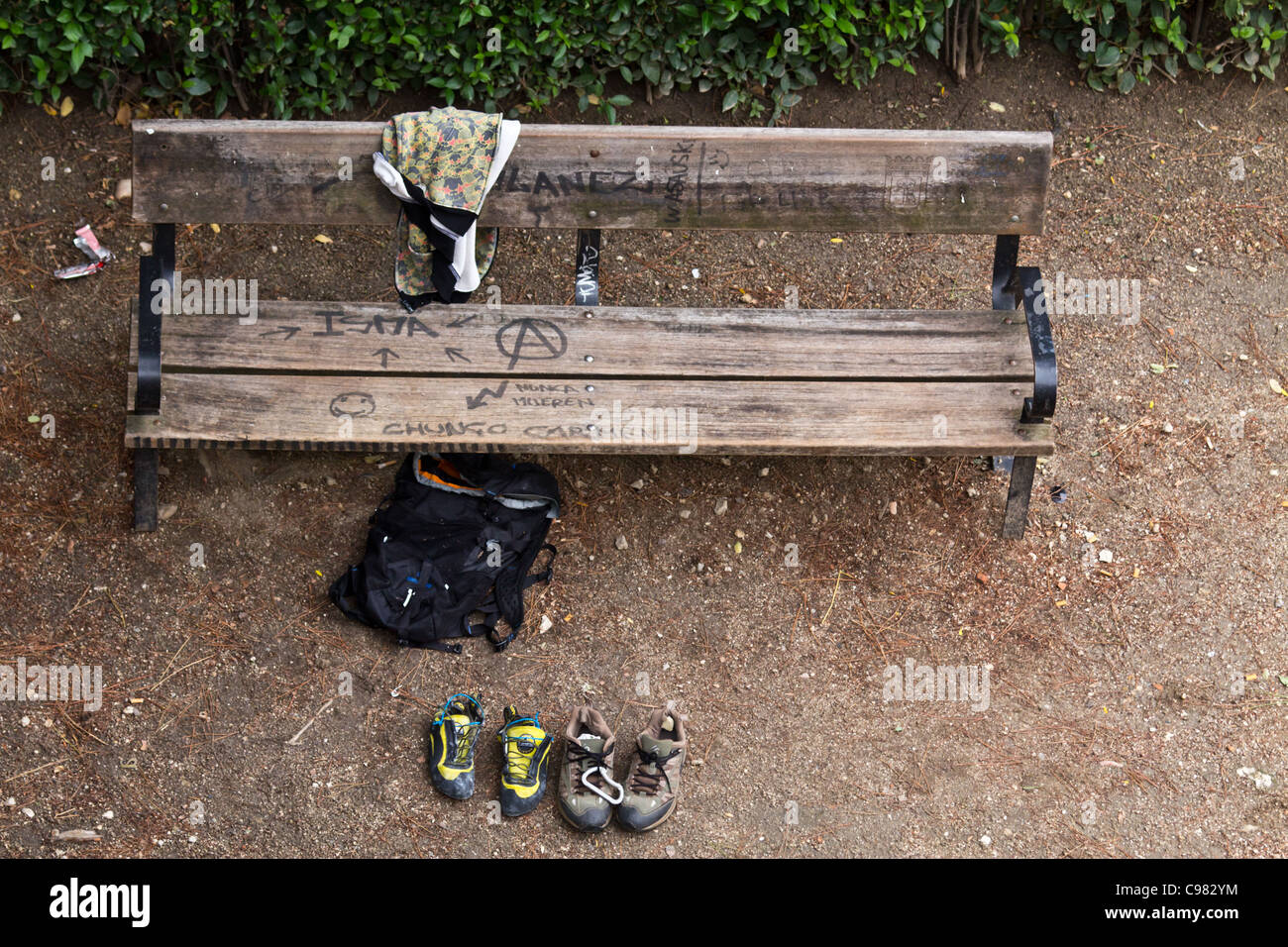 Un banc à gauche de Madrid pour le sport Banque D'Images