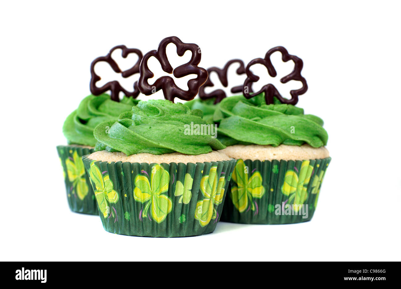 Cupcakes à la vanille décoré pour le traditionnel irlandais le jour de la Saint Patrick Banque D'Images