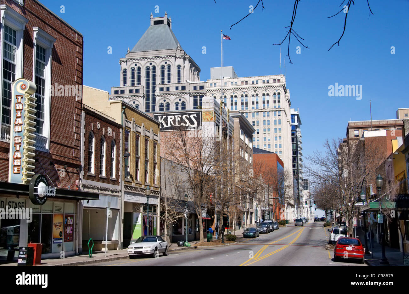 Greensboro, NC, Caroline du Nord. Elm Street. Banque D'Images
