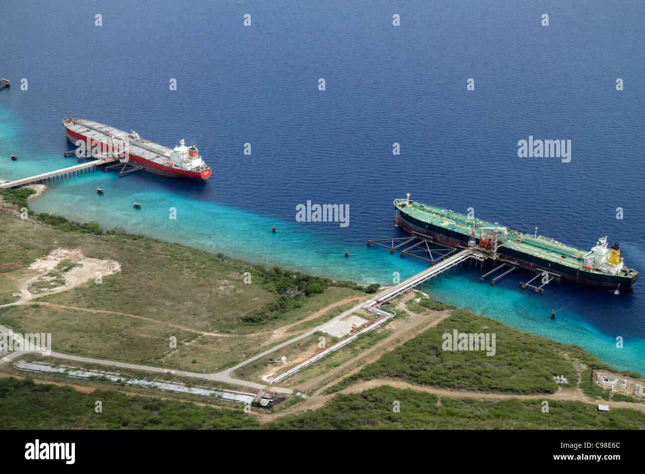 Curaçao,pays-Bas Lesse Leeward Antilles,ABC Islands,Dutch,Caribbean Sea Water Bullenbaii terminal,vue aérienne du dessus,navigation,comme Banque D'Images