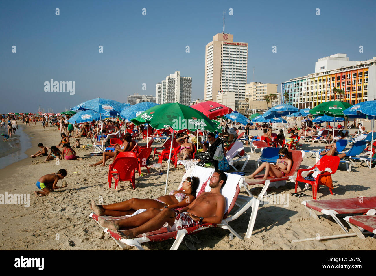 Plage, à Tel Aviv, Israël. Banque D'Images