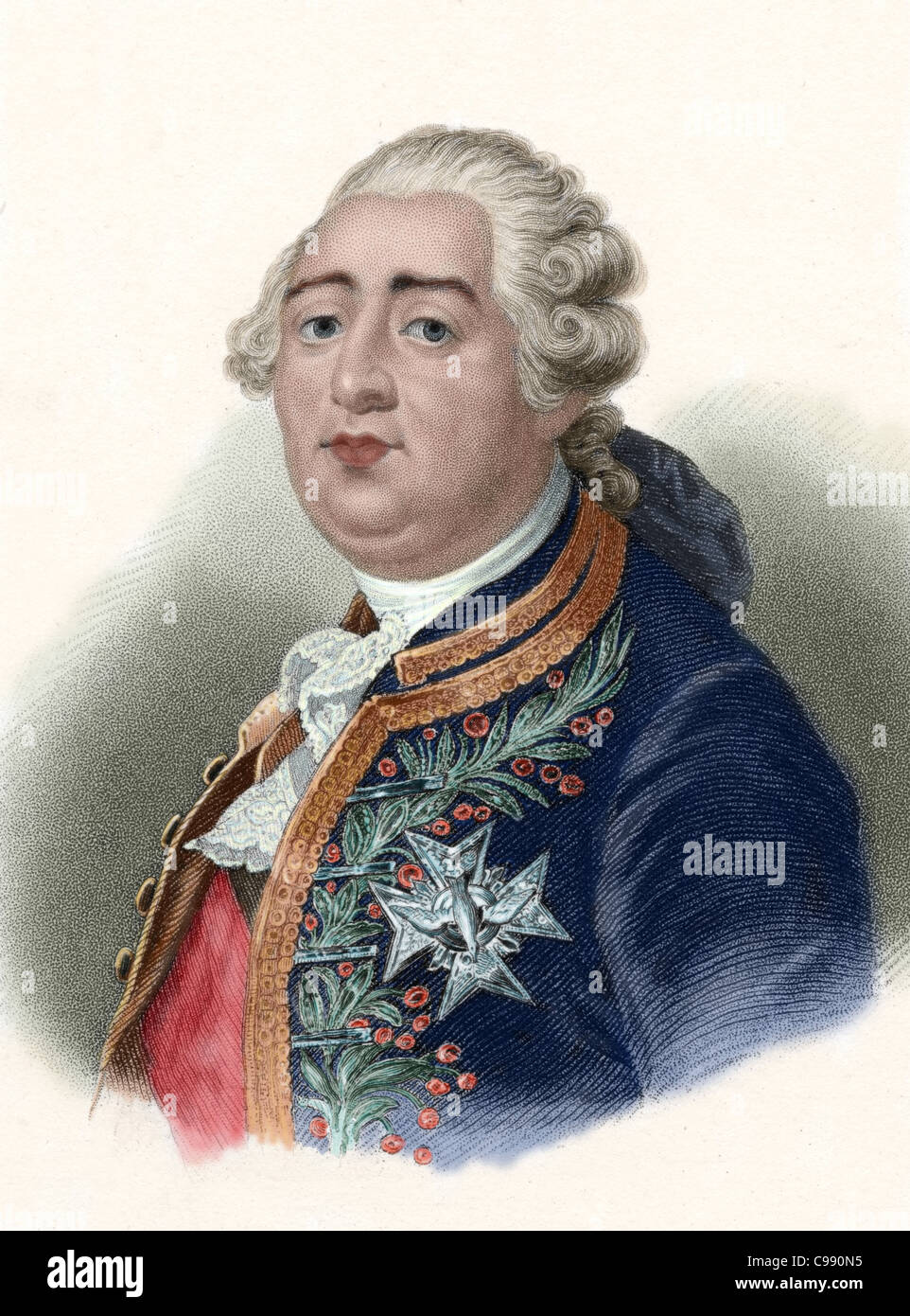 Louis XVI (1754-1793). Roi de France (1774-1792). Gravure en couleur. Banque D'Images