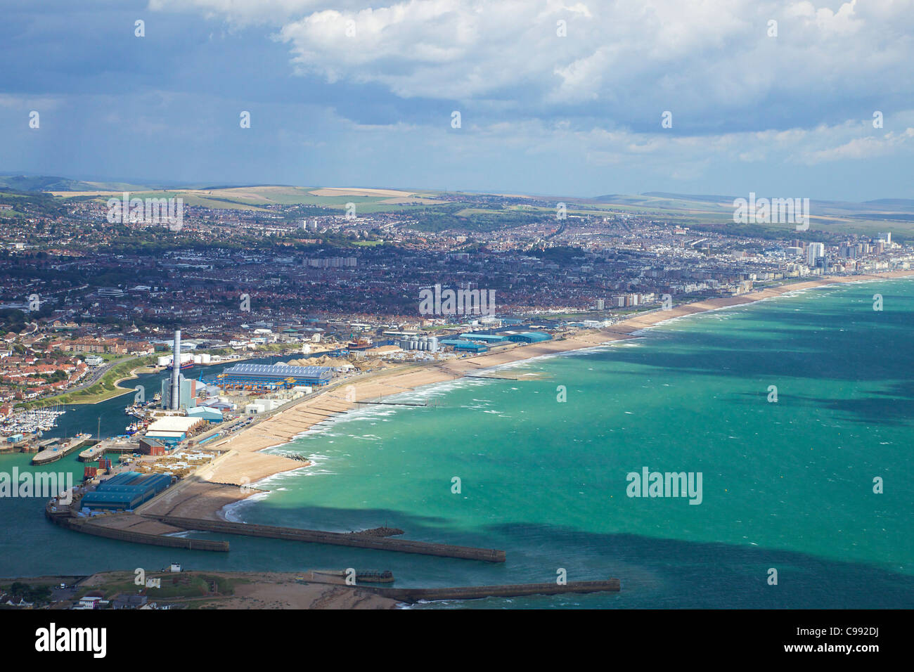 Photo aérienne de Shoreham Power Station, Lancing-sur-Mer , Shoreham-by-Sea, West Sussex, England, UK, France, FR, Banque D'Images