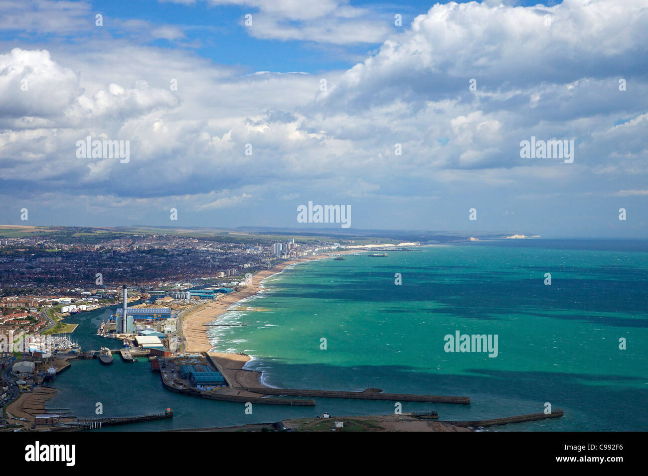 Photo aérienne de Shoreham Power Station, Lancing-sur-Mer , Shoreham-by-Sea, West Sussex, England, UK, France, FR, Banque D'Images