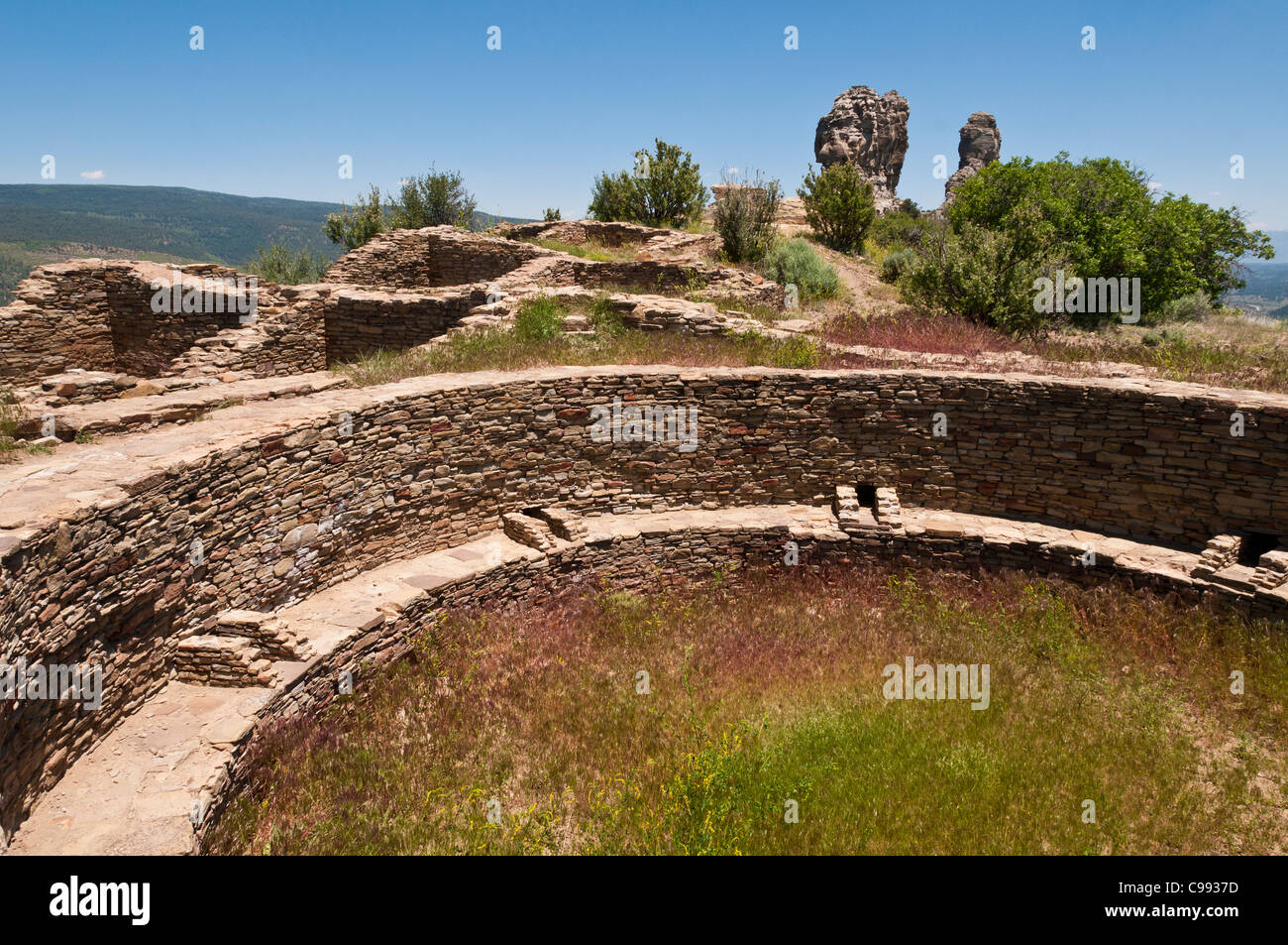 Kiva, grande maison Pueblo, Chimney Rock, Zone Archéologique de Pagosa Springs, Colorado. Banque D'Images