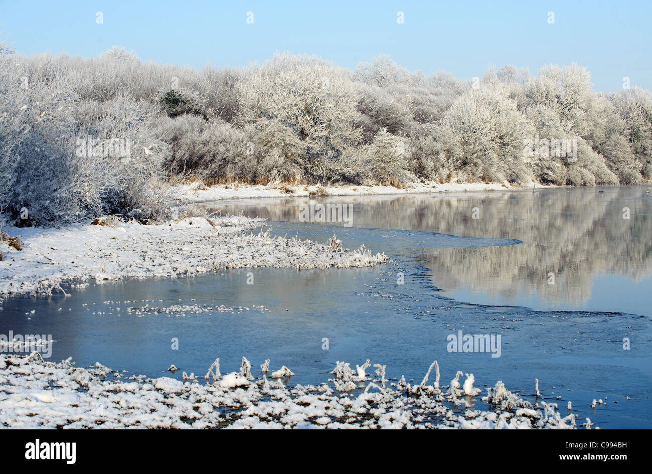 Journée ensoleillée sur la rivière dans la journée d'hiver Banque D'Images