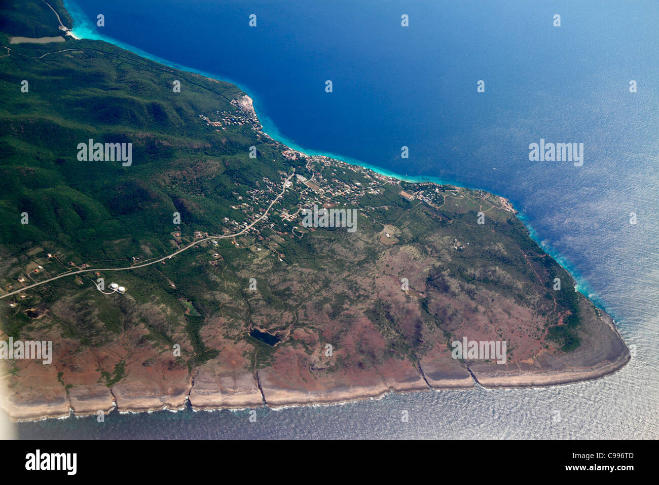 Curaçao,pays-Bas Lesse Leeward Antilles,ABC Islands,Dutch,Westpunt,Playa Kalki,Mer des Caraïbes,eau,vue aérienne au-dessus,American Airlin Banque D'Images