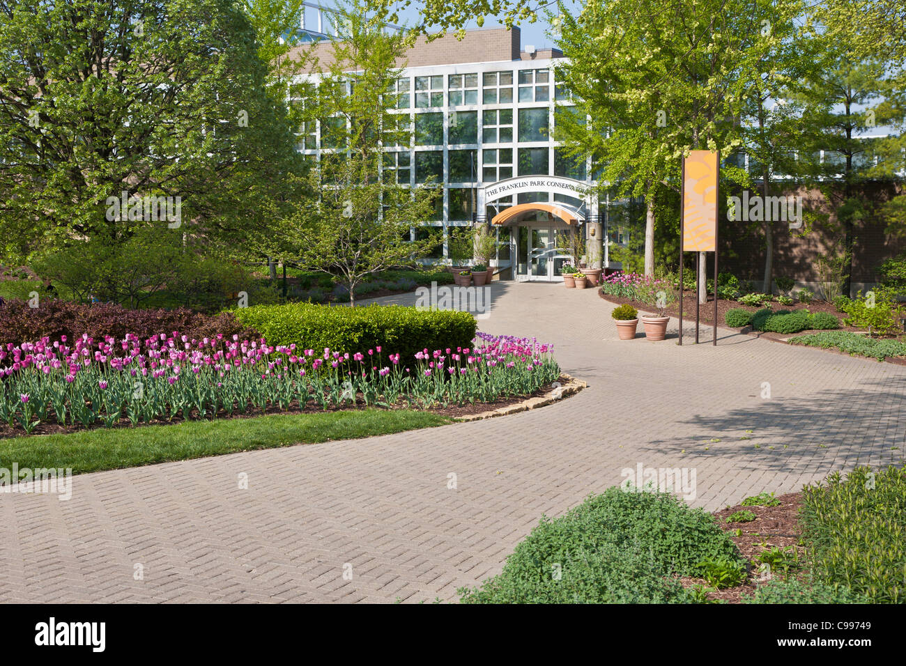 Entrée de la véranda à Franklin Park à Columbus, Ohio. Banque D'Images