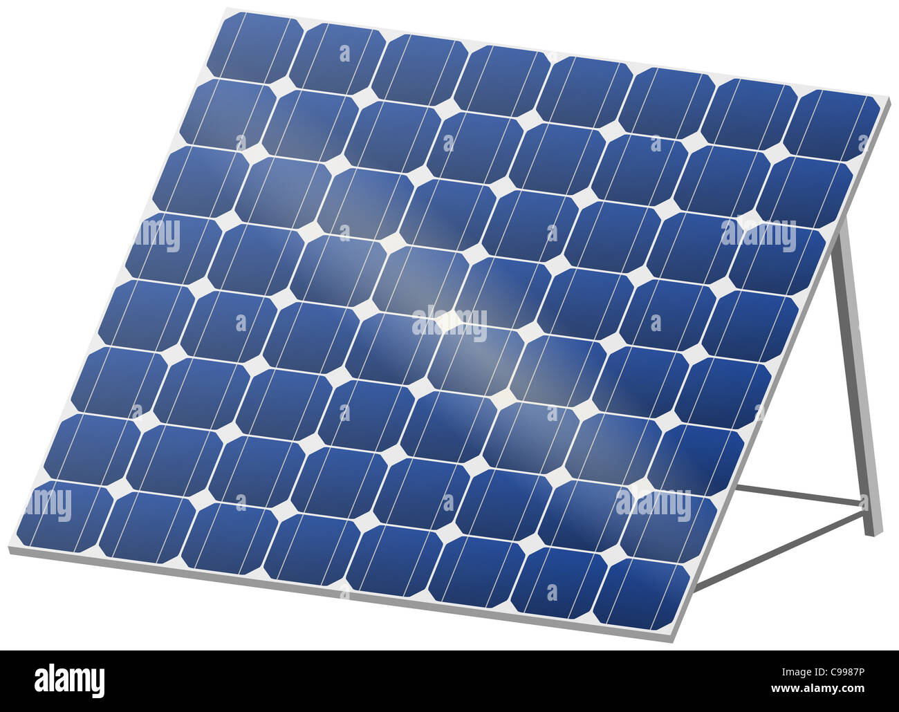 Panneau solaire en 3D - Bleu panneau photovoltaïque avec réflexion en 3D Banque D'Images