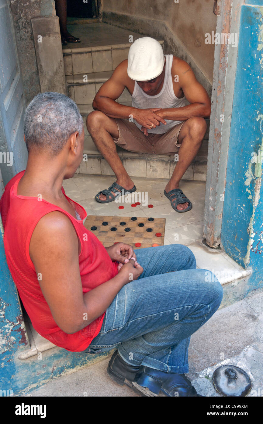 Les joueurs de dames La Havane Cuba Banque D'Images