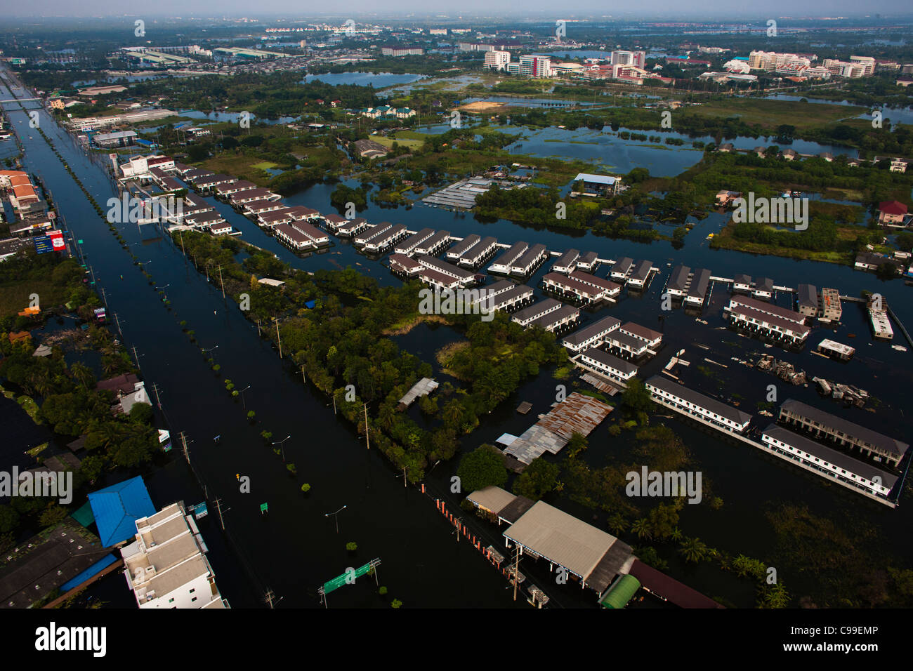 Photo aérienne illustré zone inondée à Bangkok, Thaïlande. Banque D'Images