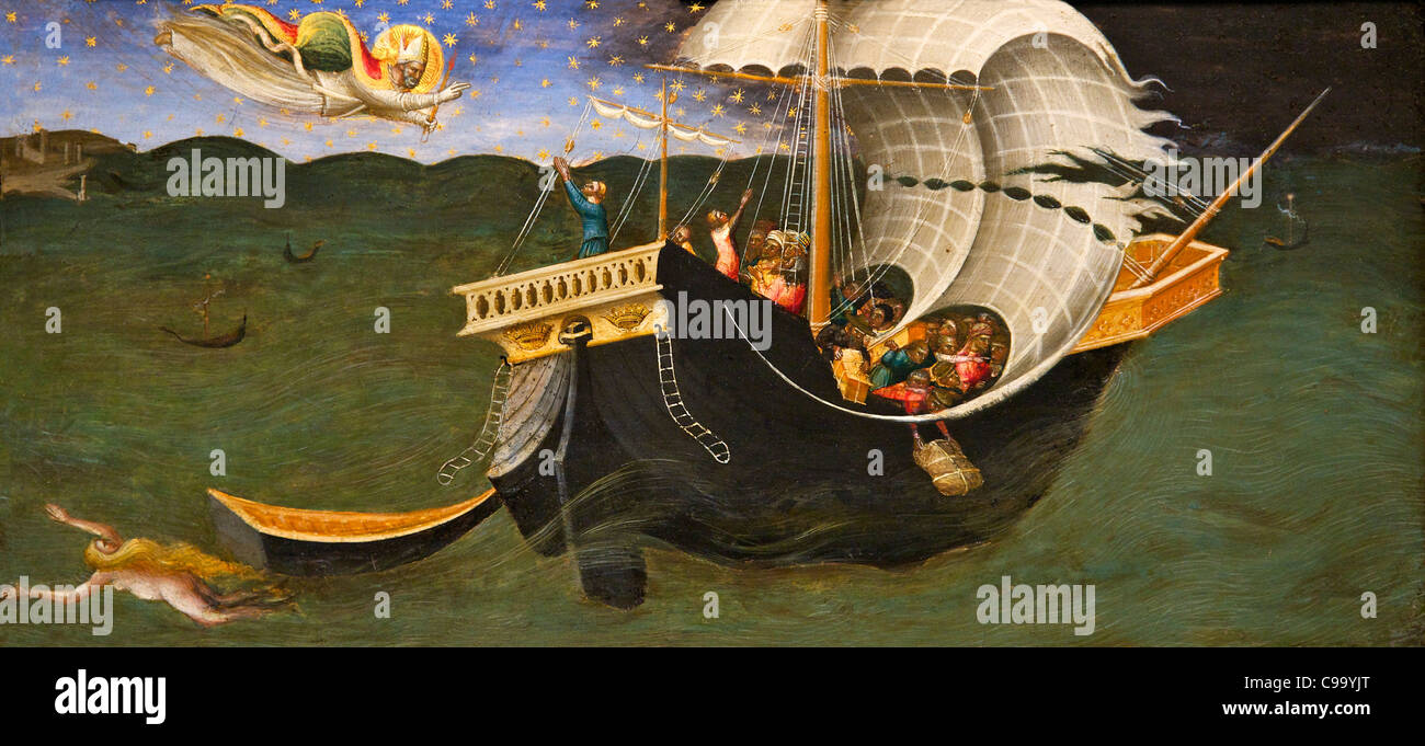 Saint Nicolas de Bari, une tempête de bannissement par Bicci di Lorenzo, 1433-35, Ashmolean Museum, Oxford University, Oxford, Angleterre Banque D'Images