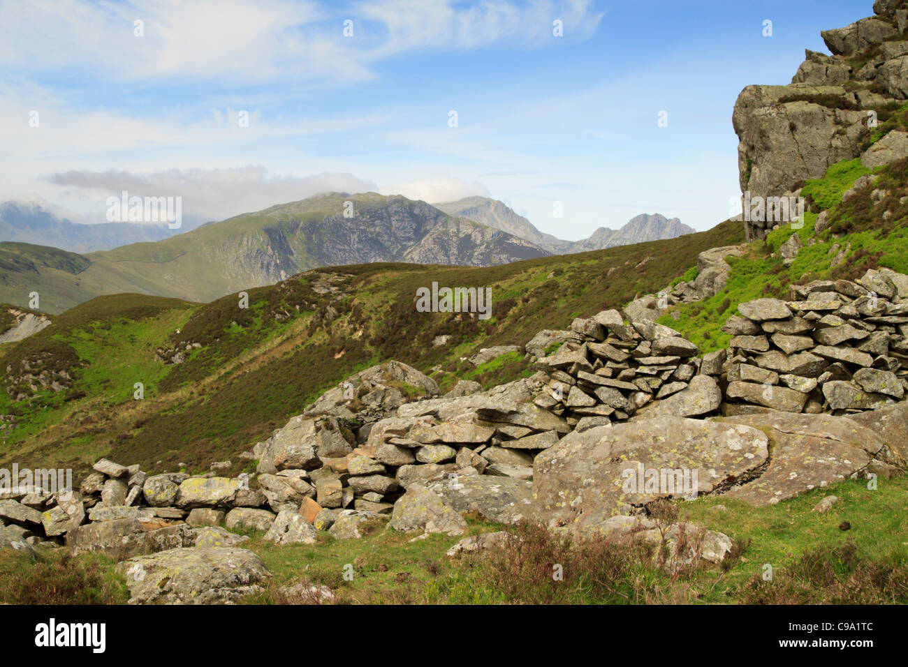 Une vue de la vallée de l'Ogwen Craig Wen Banque D'Images
