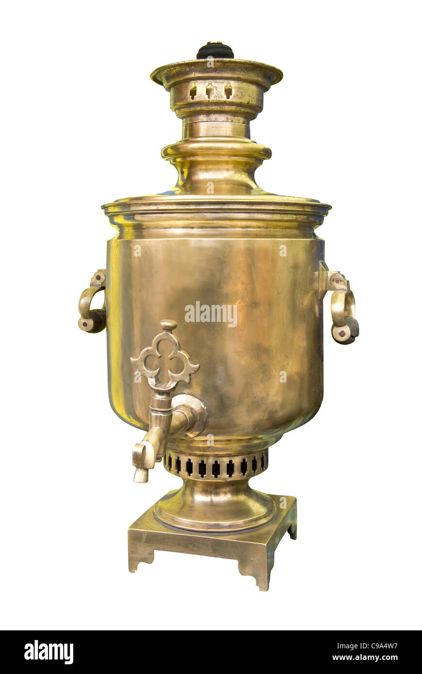 Vintage plateau-urne, samovar isolé sur blanc. Banque D'Images