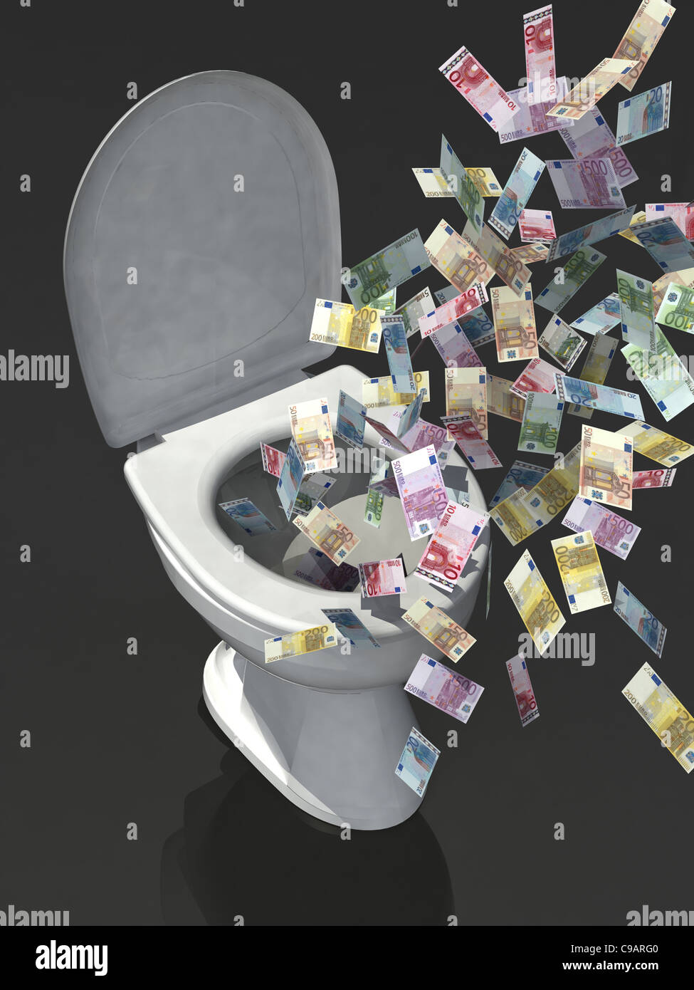 Billet d'euro dans les toilettes Banque D'Images