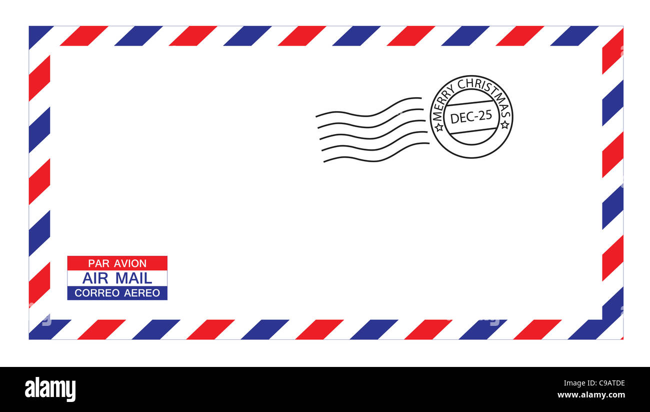Illustrations de la poste aérienne enveloppe avec cachet de noël, mettez votre propre timbre. Banque D'Images
