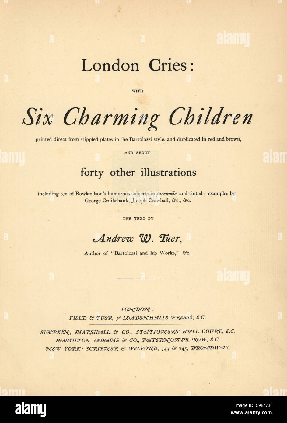Page de titre d'Andrew Tuer's 'London pleure' 1883. Banque D'Images