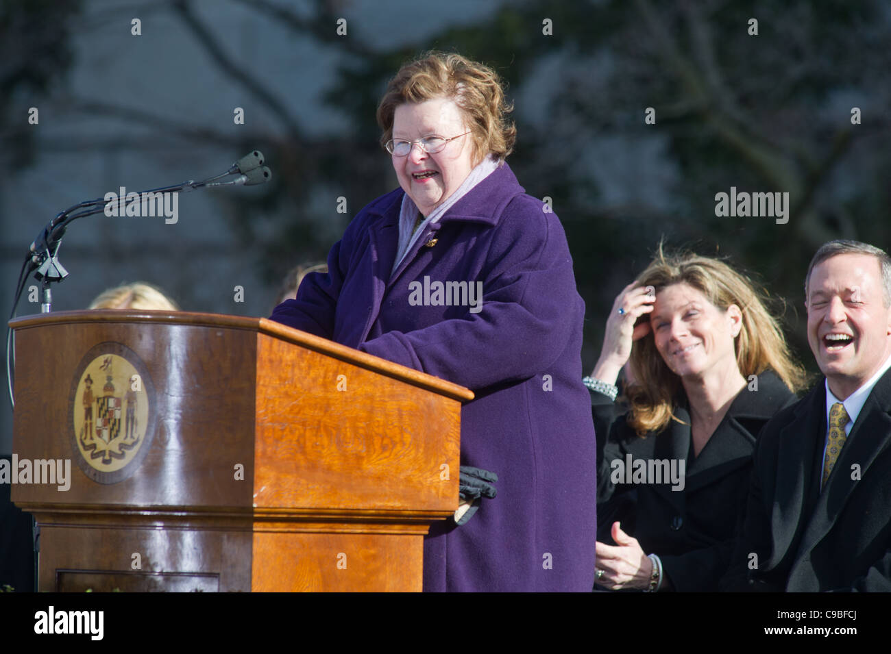 Le sénateur Mikulski s'exprimant lors de l'Inauguration du Gouverneur Martin O'Malley dans Annapolis Banque D'Images