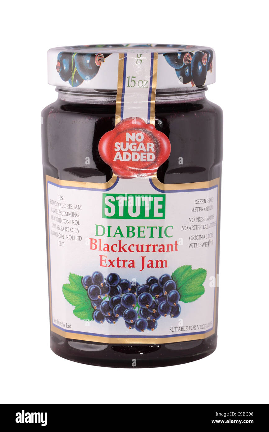 Stute confiture de cassis diabétiques sur fond blanc Banque D'Images