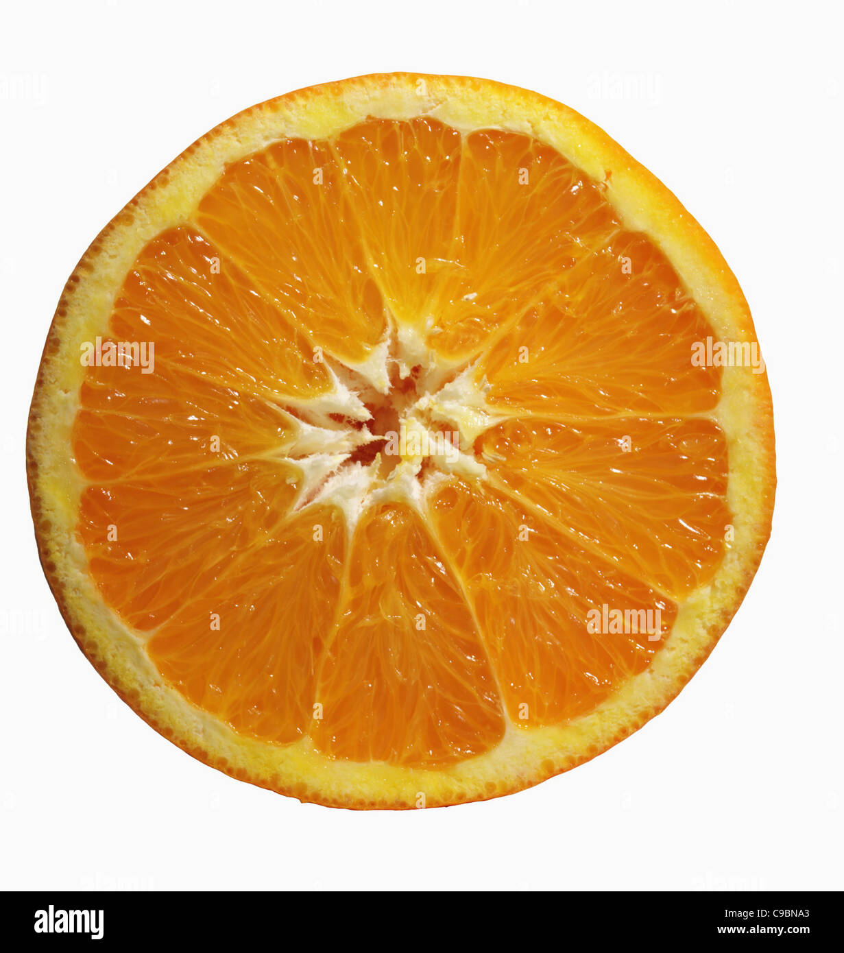 Couper la moitié orange contre white background, Close up Banque D'Images