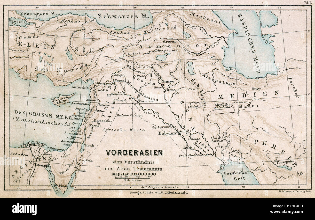 Carte du Moyen-Orient. Lieux bibliques Banque D'Images