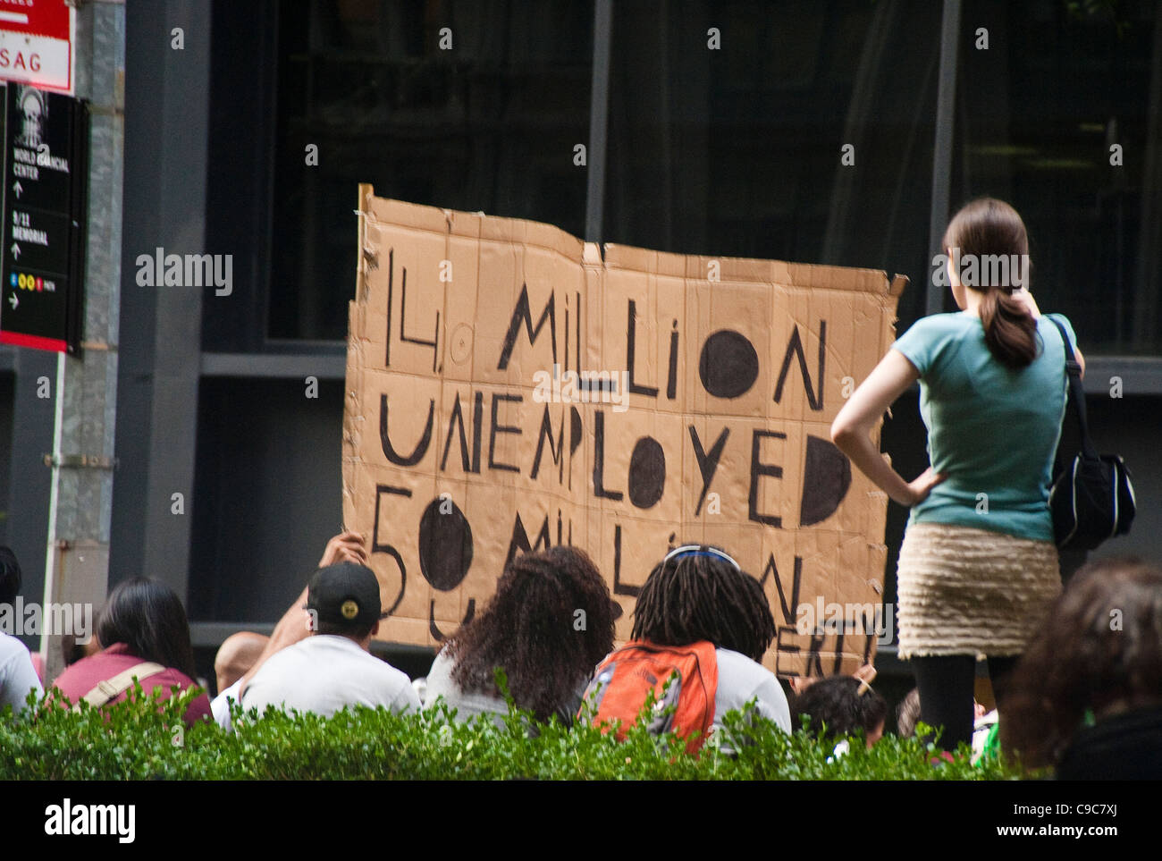 14 millions de chômeurs Occupy Wall Street, Zuccotti Park, New York, NY Banque D'Images