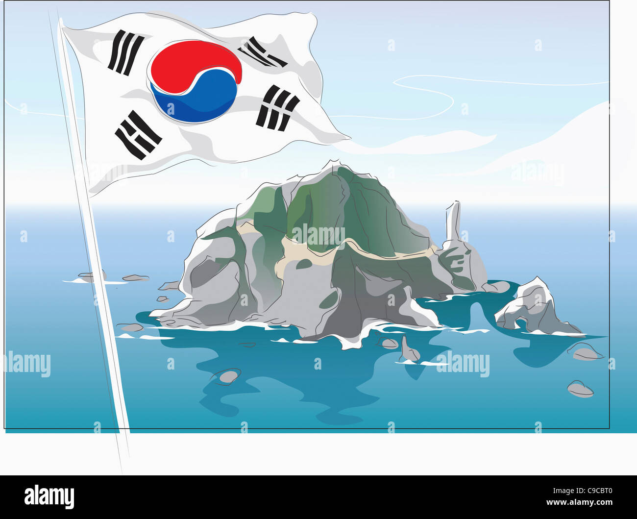 L'île de Dokdo en Corée La Corée et drapeau Banque D'Images