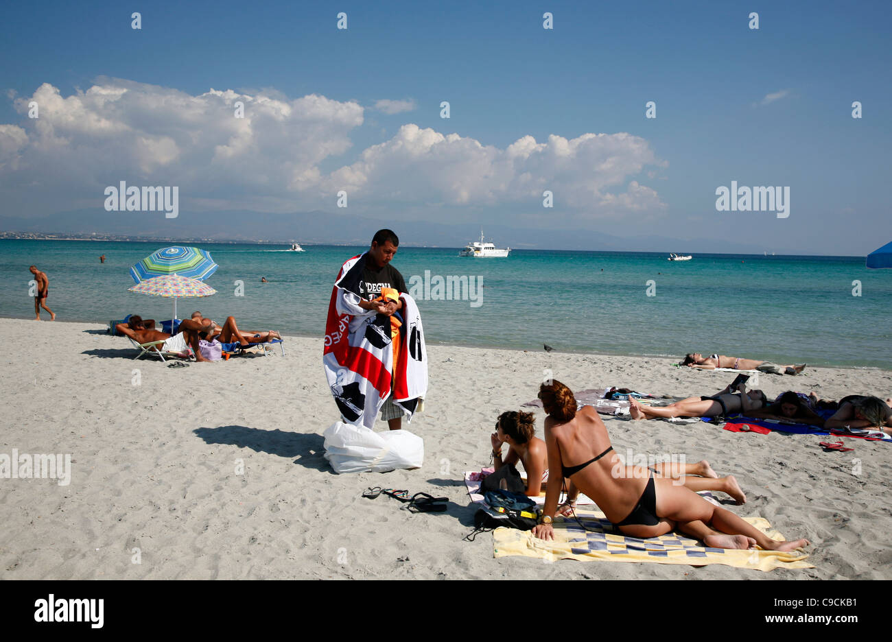 La plage de Poetto, Cagliari, Sardaigne, Italie. Banque D'Images