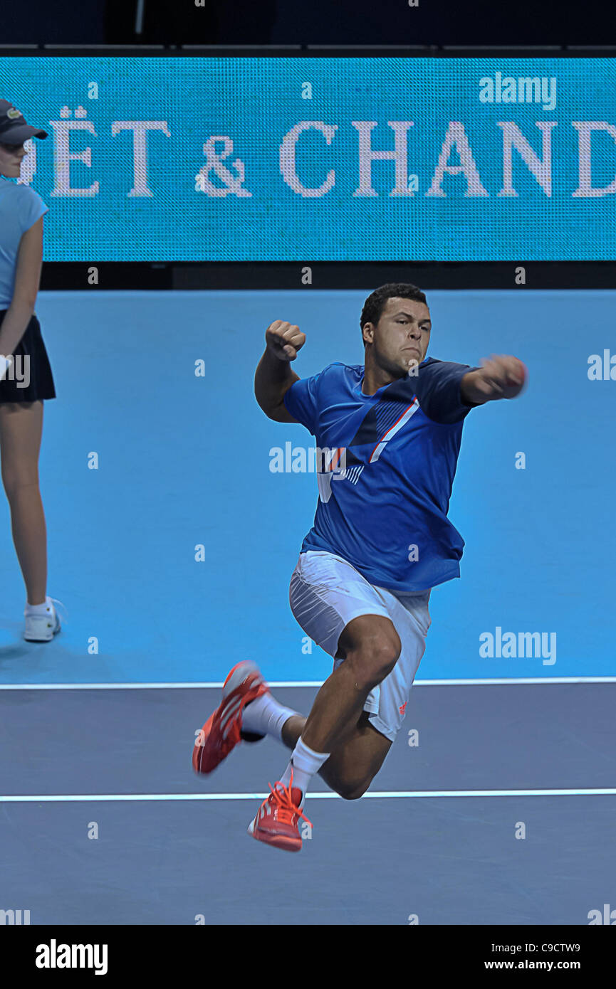 22.11.2011 Londres, Angleterre Yanina de France réagit après avoir gagner le match contre Mardy Fish des Etats-Unis d'Amérique au cours de la Tennis Barclays ATP World Tour Finals 2011 au 02 London Arena. Banque D'Images