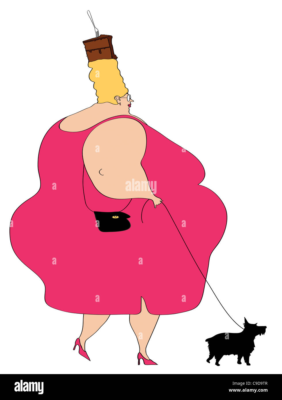 Grosse femme et petit chien Banque D'Images