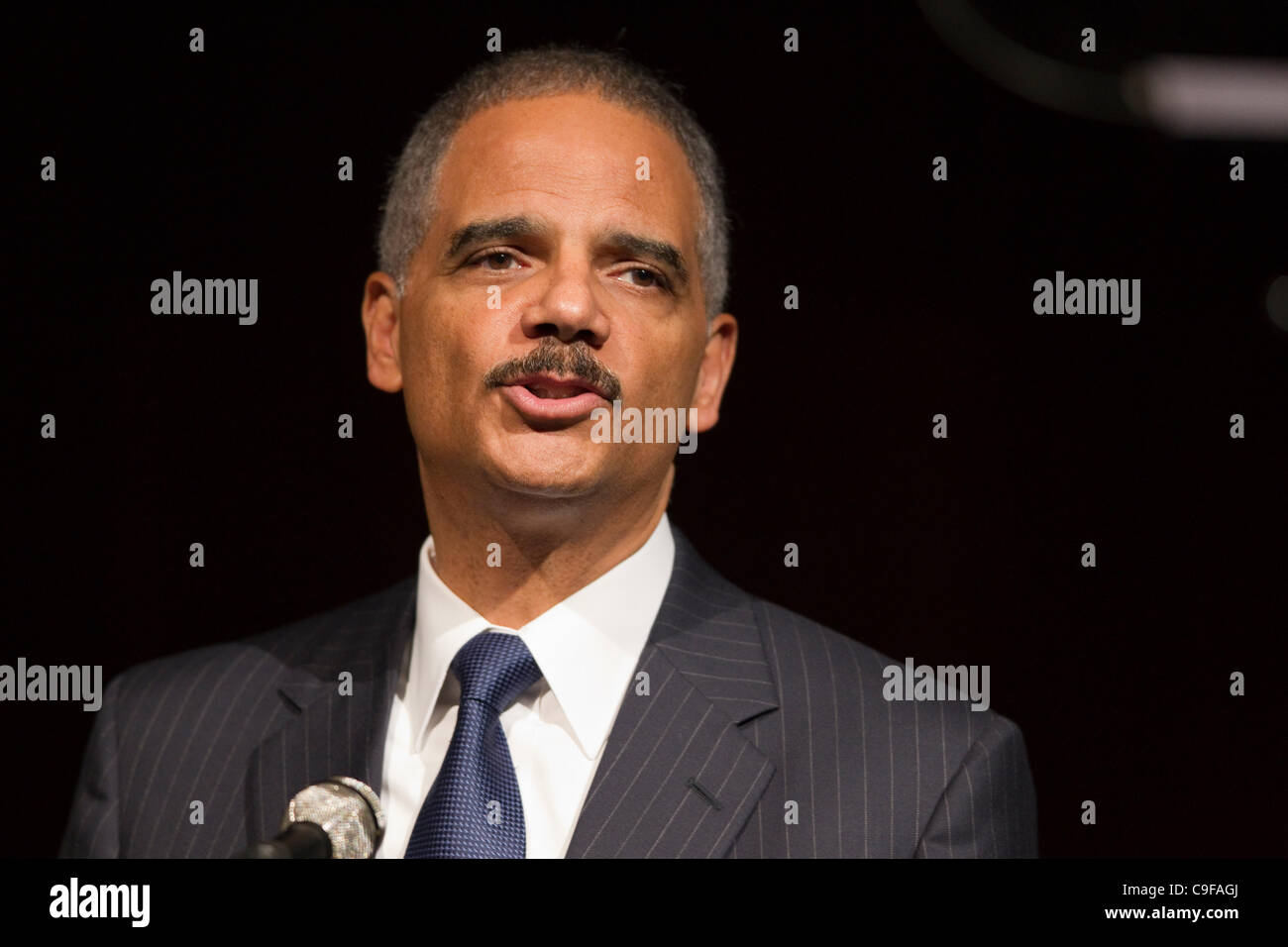 Le procureur général Eric Holder nous donne, discours à la Bibliothèque LBJ à Austin, Texas Banque D'Images