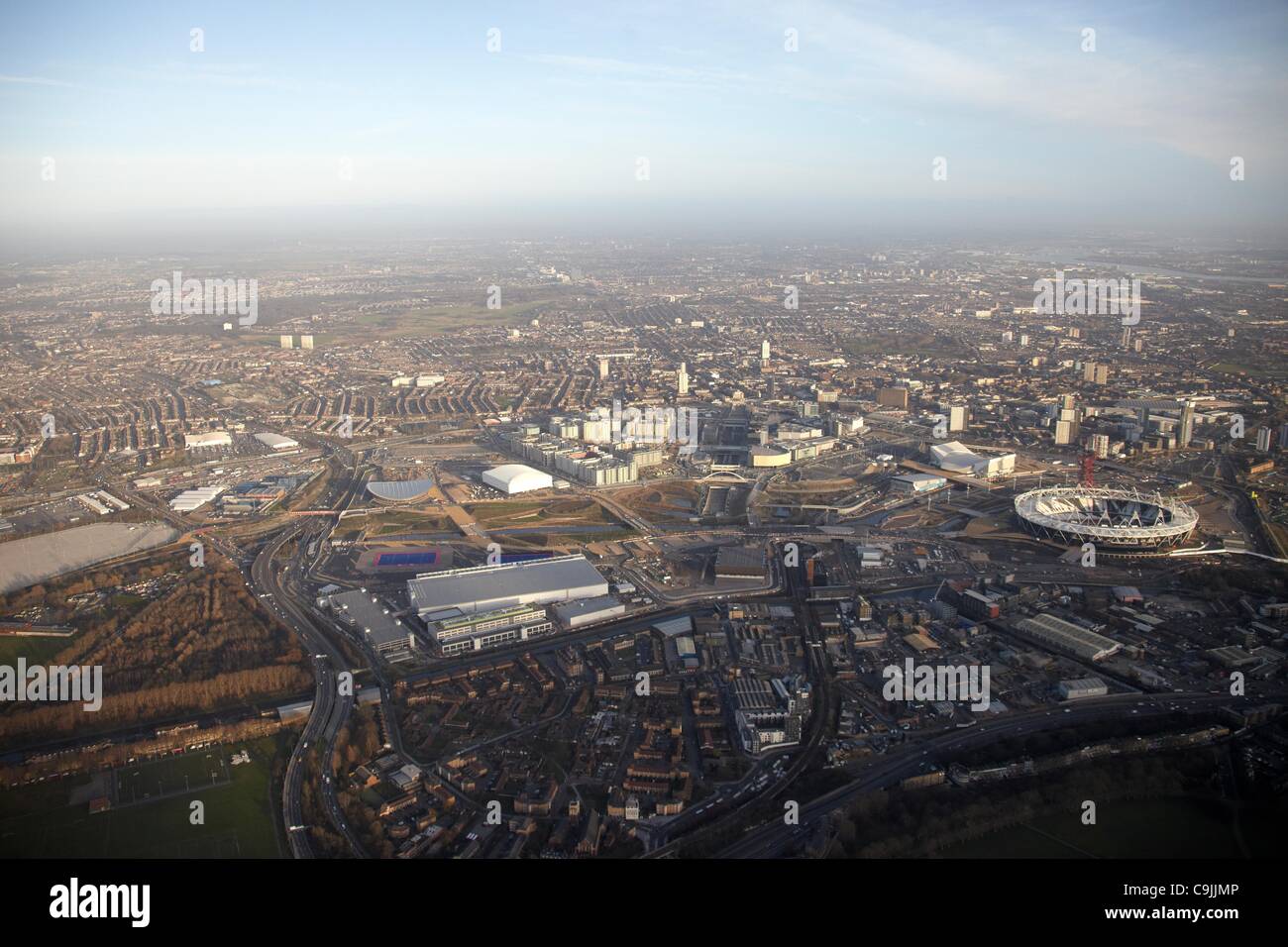 Voir la photographie aérienne à l'est du parc olympique à Stratford pour Londres 2012 Jeux Olympiques prises le 13 Jan 2012 Banque D'Images