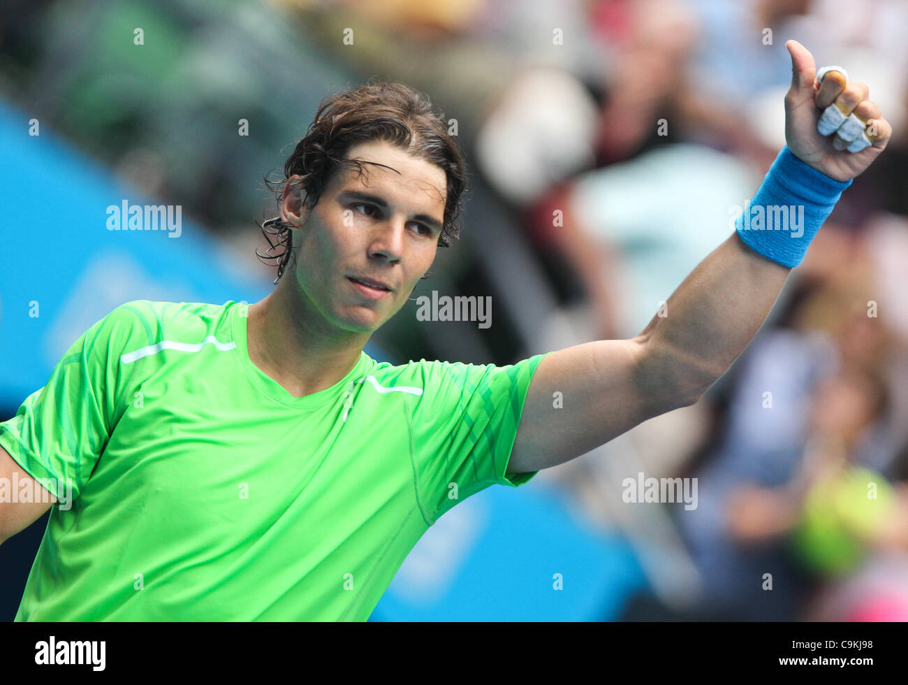 Lukas Lacko jouer Rafael Nadal à l'Open d'Australie, Melbourne, le 20 janvier 2012. Banque D'Images