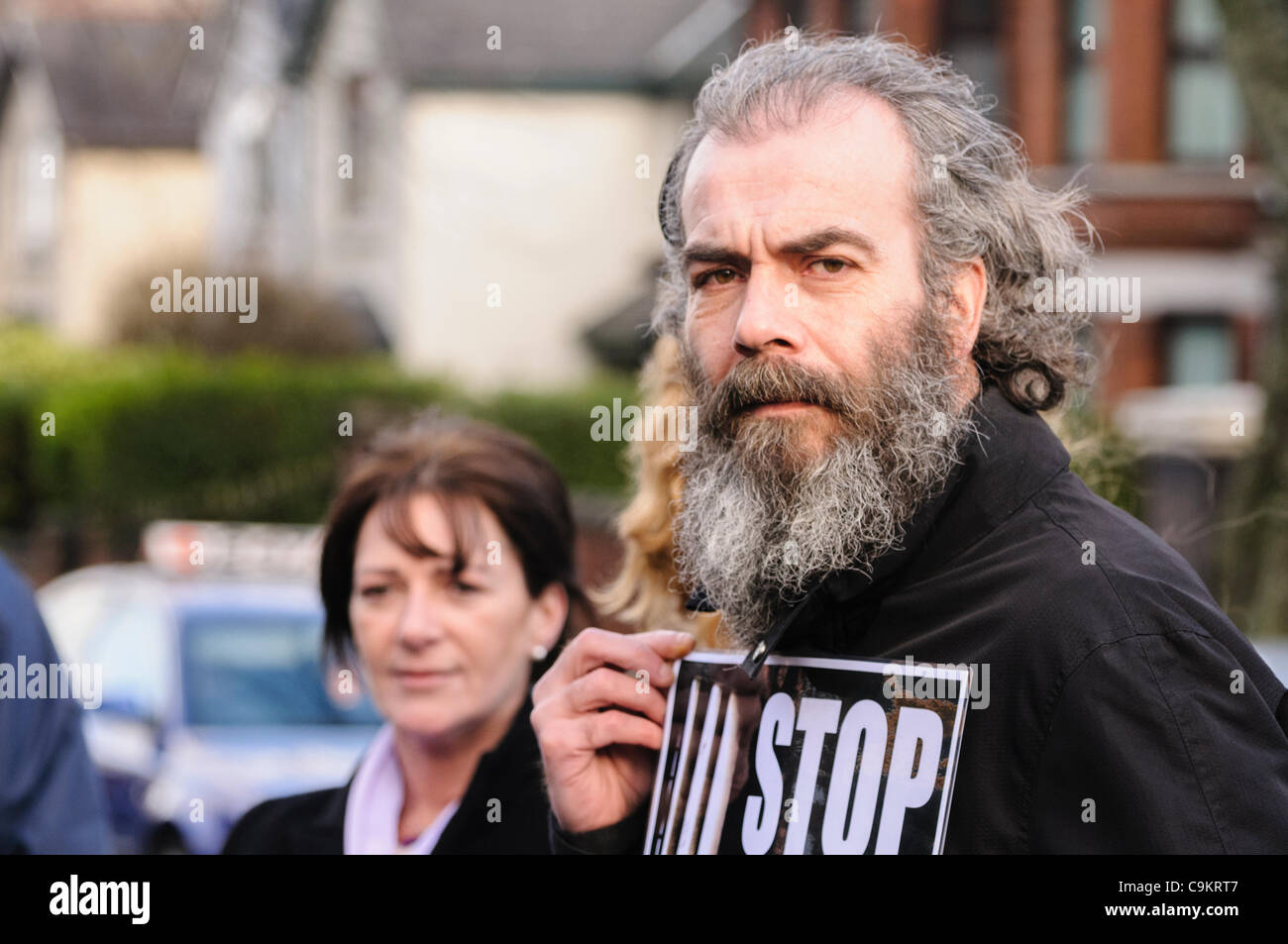 Belfast, Irlande du Nord. 21 Jan 2012 - Colin Duffy prend part à une "ligne de piquetage blanc' sur Falls Road, à moins de 24 heures après avoir été acquitté du meurtre de deux soldats en 2009. 21/01/2012 Belfast Banque D'Images