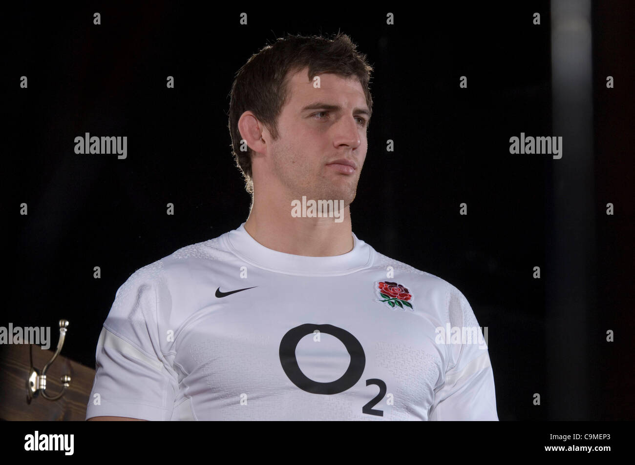 Tom Wood(Angleterre) lors du lancement officiel du tournoi des Six Nations de rugby tournoi au Hurlingham Club à Londres. Banque D'Images