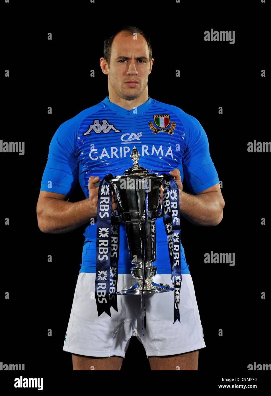 25.01.2012. Londres, Angleterre. Le capitaine de l'Italie Sergio Parisse durant la RBS Six Nations lancement au Club de Hurlingham Banque D'Images