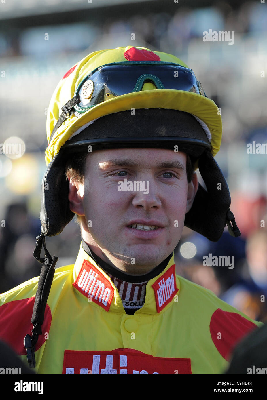 GERARD TUMELTY JOCKEY HIPPODROME DE DONCASTER DONCASTER ANGLETERRE 28 Janvier 2012 Banque D'Images