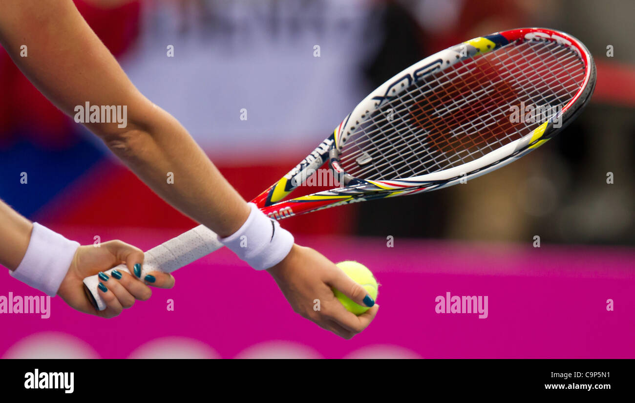 République tchèque Petra Kvitova joue contre Sabine Lisicki au cours d'un match de tennis Fed Cup Allemagne vs République Tchèque à Stuttgart, en Allemagne, le dimanche 5 février 2012. (Photo/CTK Petr Sznapka) Banque D'Images