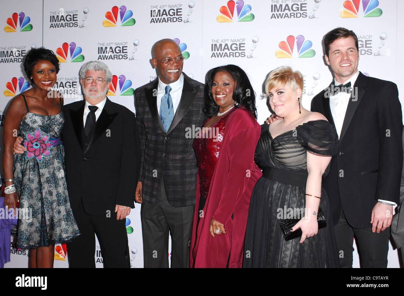 George Lucas, Samuel L. Jackson, au niveau des arrivées pour 43ème NAACP Image Awards - Arrivals, Shrine Auditorium, Los Angeles, CA, le 17 février 2012. Photo par : Elizabeth Goodenough/Everett Collection Banque D'Images
