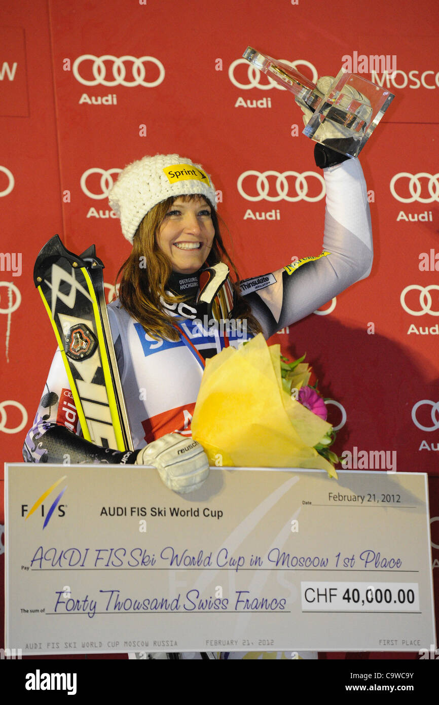 Le 21 février 2012 - Moscou, Russie - Février 21,2012.MOSCOU,RUSSIE. AUDI FIS Ski World Cup à Moscou.Sur la photo : le gagnant Julia Mancuso (crédit Image : © PhotoXpress/ZUMAPRESS.com) Banque D'Images