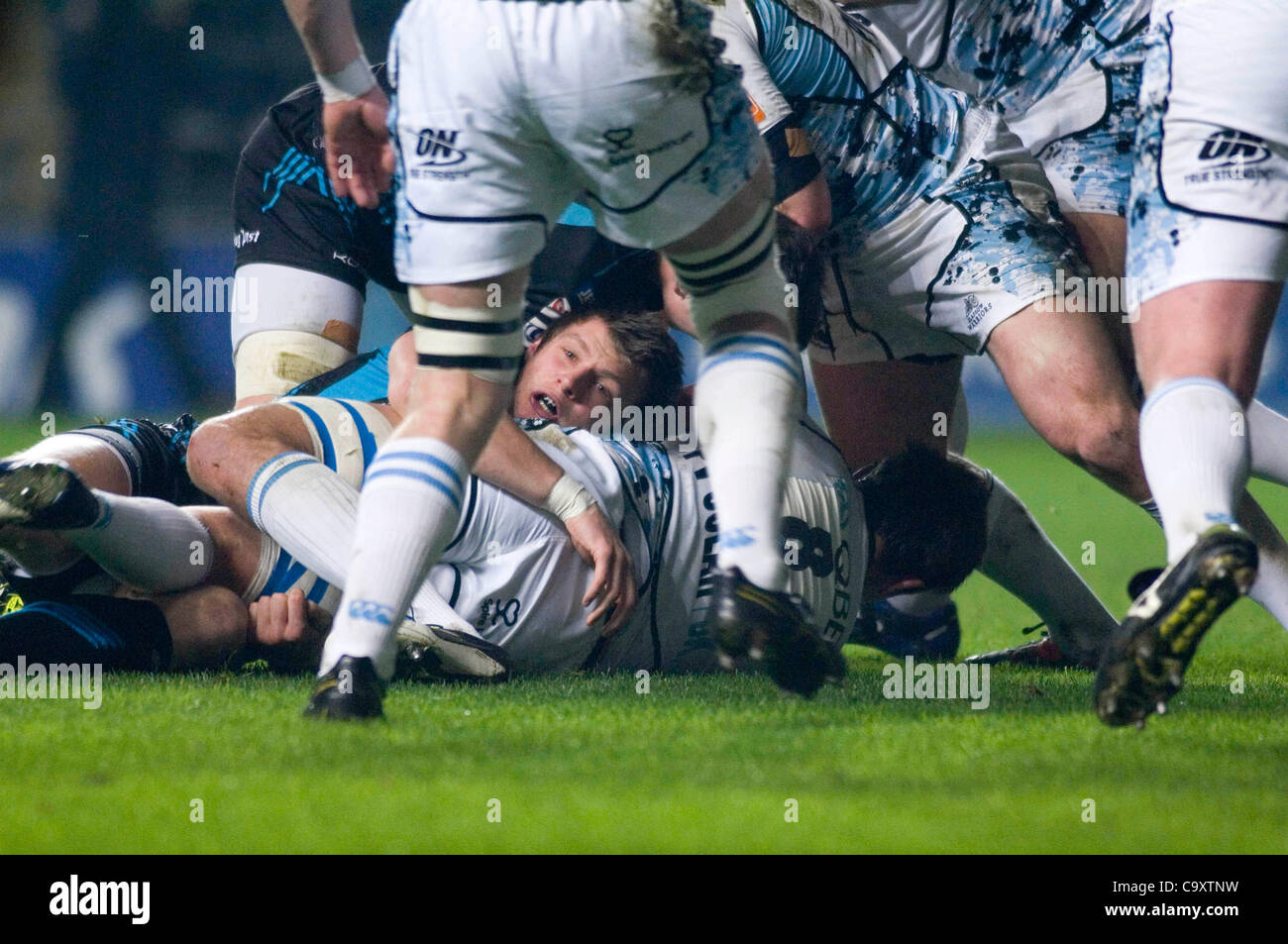 Ospreys v Glasgow Rabodirect PRO12 au Liberty Stadium de Swansea : Ospreys Dan Biggar. Banque D'Images